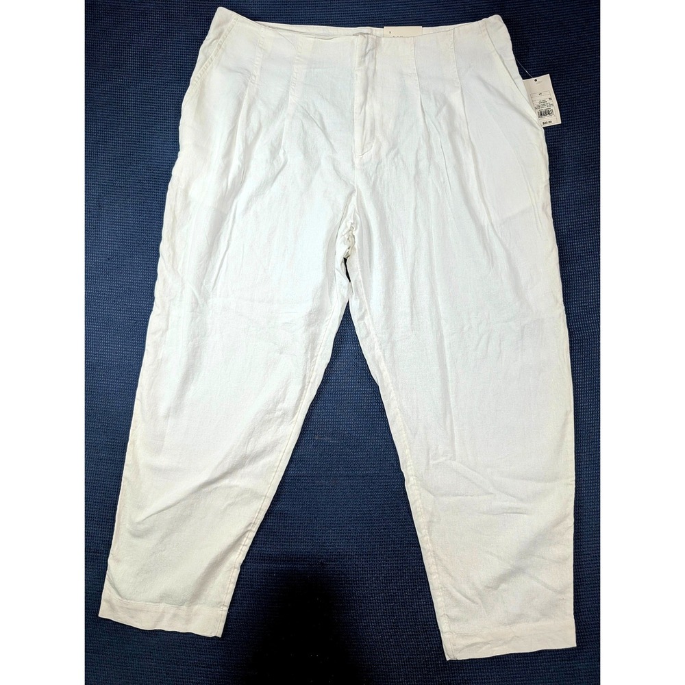 A New Day Womens Tapered Leg Highest Rise Linen Blend Pants White Size 17/R NWT